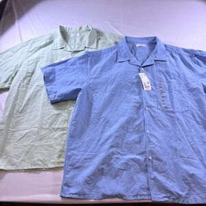 Uniqlo Cotton Linen Short Sleeve Shirt Bundle 3XL Blue Light Green 331-486294